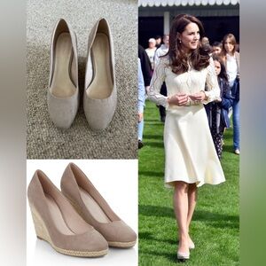 Monsoon 'Fleur' Espadrille Wedges in  Taupe Suede-ASO Kate Middleton-RARE-US9
